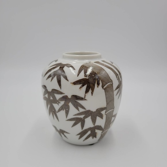 Art Pottery Stoneware Vase With Bamboo Print Clear Glaze - Picture 2 of 8